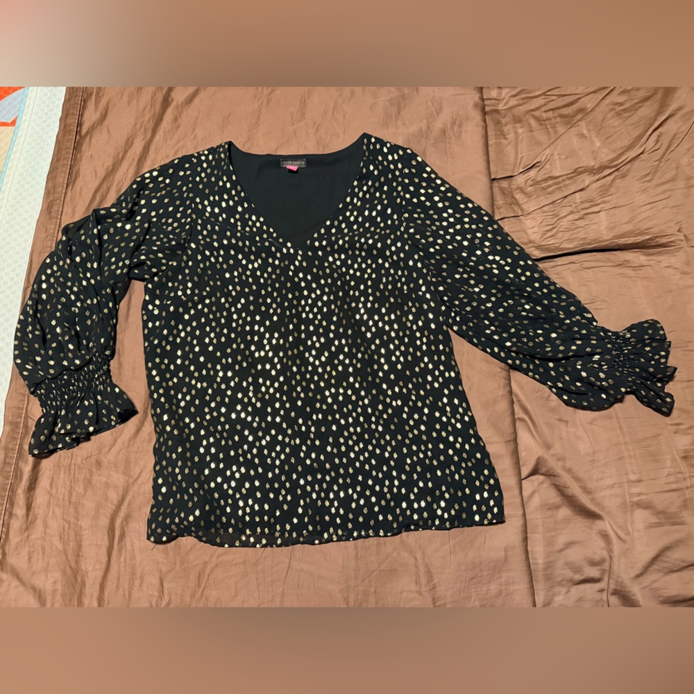 Vince Camuto Black shirt with metallic gold circles